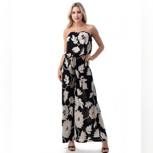 Ariella Black and Cream Floral Jumpsuit